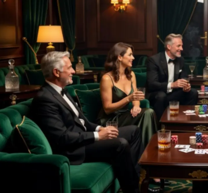 Luxus VIP lounge poker asztallal és hangulatos fényekkel